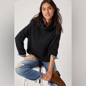 Anthropologie Field Flower Cacee Cropped Cowl Funnel Neck Black Sweater large